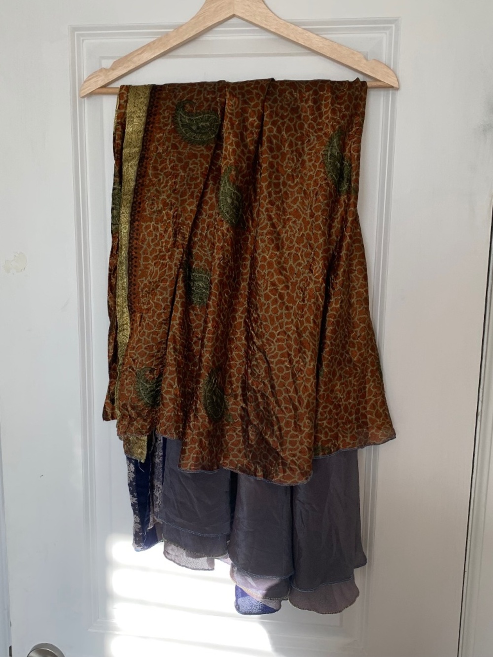 Vintage Boho Orange and Blue Two Layered Wrap Skirt